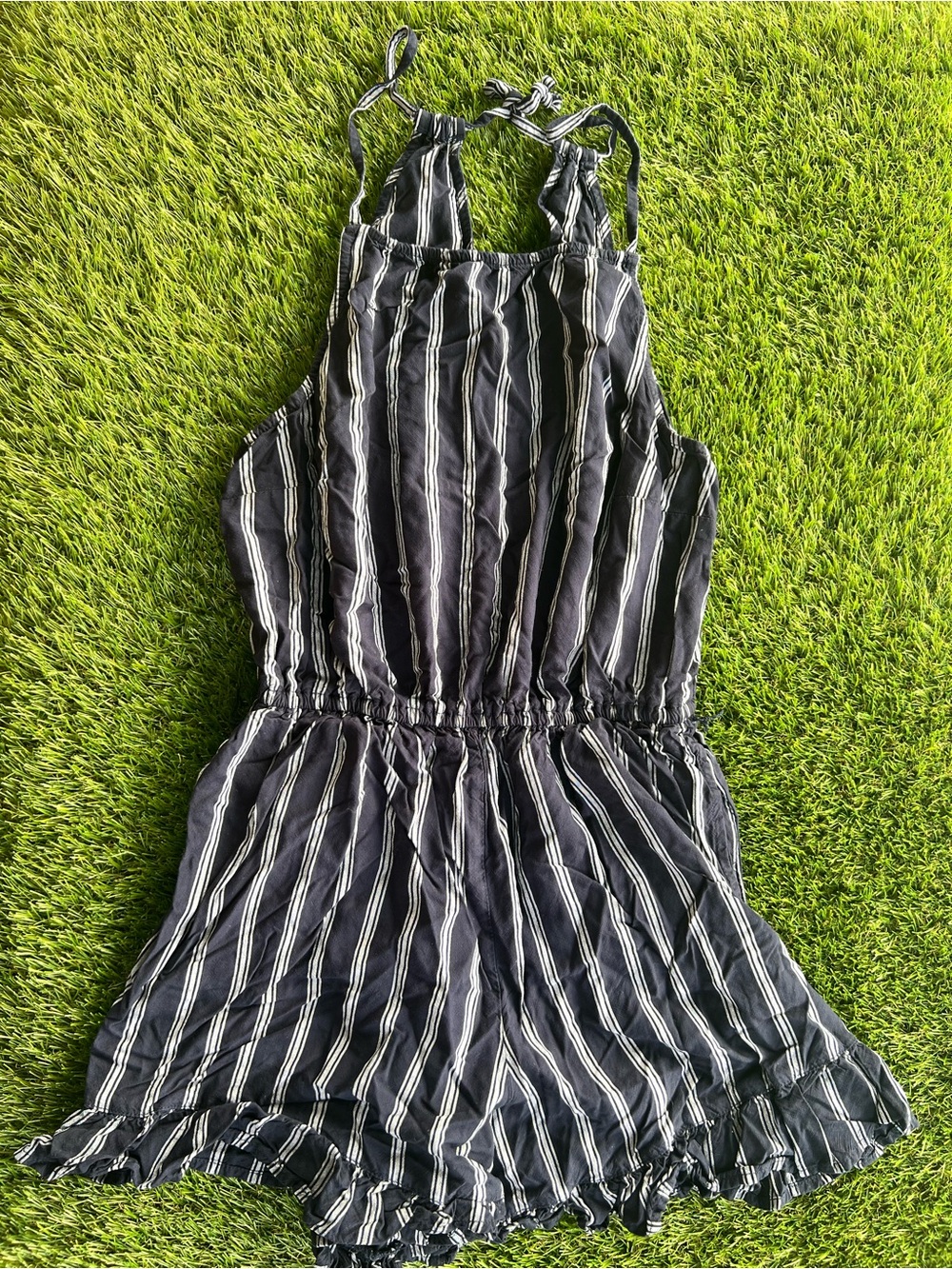Hollister Black & White Striped Halter Romper